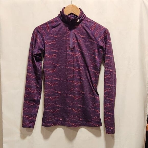 Nike Pro Combat Pullover Top Long‎ Sleeve Fitted 1/4 Zip Fleece Lined Women's SM - Picture 1 of 14